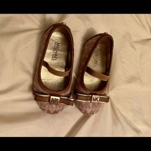 Brown Toddler Girl Michael Kors Logo Ballet Flats